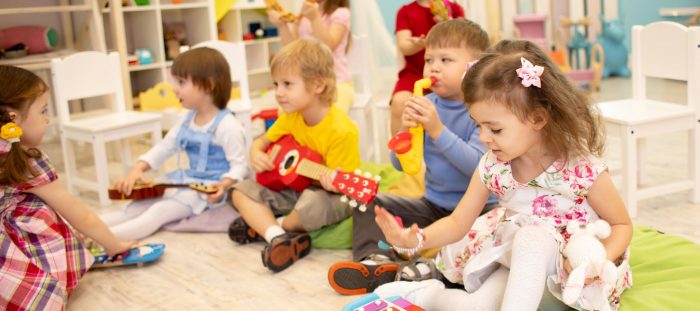 Children Learning Musical Instruments On Lesson In Kindergarten Photo of children Learning Musical Instruments